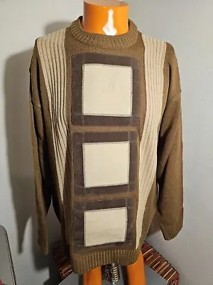 A8 Trutus Biancarra Sweater Men L Vintage 3-D Knit Leather Sweater Biggie Cosby • $30