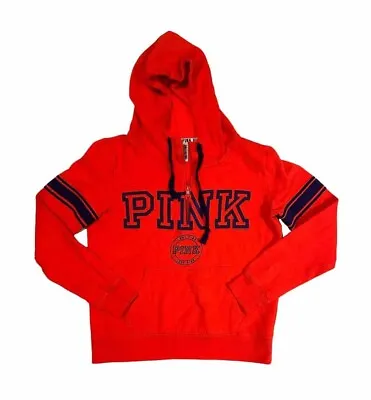 VS PINK Half Zip Hoodie Womens Med Victoria's Secret Sweatshirt Tomato Red Logo • $17.99