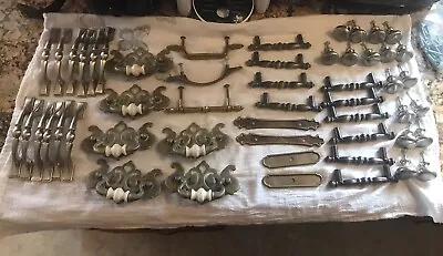 Large Lot Of Vintage Drawer Pulls Hardware 60 Pcs Nickel Brass Silver Tone 6 Lbs • $16