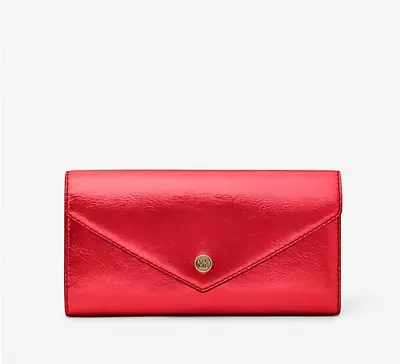 NWT Michael Kors Jet Set Travel Large Envelope Continental Wallet Crimson NEW🎀 • $69.99