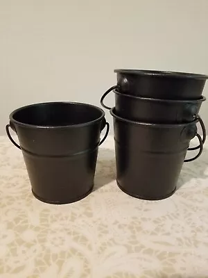 5 Mini Black Metal Buckets For Crafts 3  Tin Pails For Party Favors Chalkboard • $3