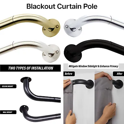 Room Darkening Metal Curtain Pole Wrap Around Design Rod With Rings & Fittings • £19.79