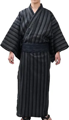 Edoten Men's Kimono Japan Shijira Weaving Yukata Cosplay Costume Grey Medium M • £69.99