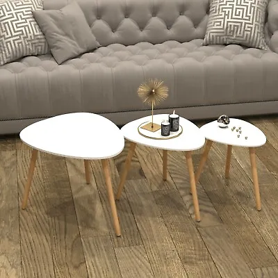 Scandinavian Nest Of 3 Tables Coffee Side End Lamp Set Modern Furniture • £39.99