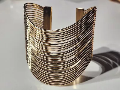 Vintage Gold Tone Wave Cuff Braclet 2 In Wide • $9