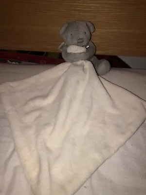 M&S Grey Teddy Bear White Baby Comforter Blankie Blanket Soft Plush Toy • £10
