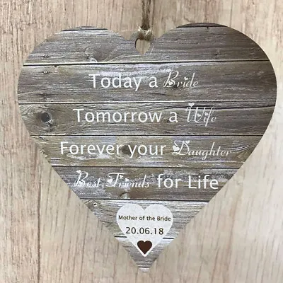 £8.99 • Buy Mother Of The Bride Personalised Wedding Favours Gift Rustic Wooden MDF Heart