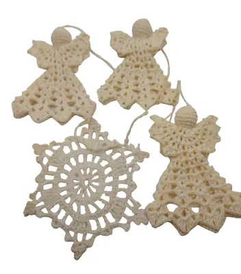 Vintage Rustic Country Hand Made CROCHET SNOWFLAKE ANGEL Christmas Ornament 3.5  • $8.50
