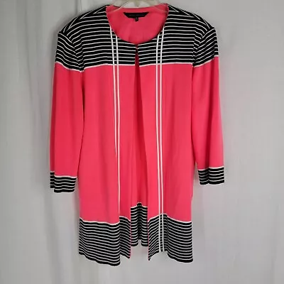 Ming Wang Womens XL Hot Pink Black Open Front 3/4 Sleeve Cardigan • $44.50