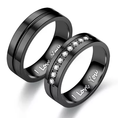 Black Couple Men Women Wedding Ring Eternity Promise Engagement Ring #5-12 • £1.67