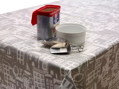 Wipe Clean Tablecloth Taupe Oilcloth Fabric Wipe Clean Tablecloth Floral Polka • £7.99