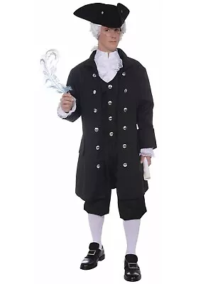 Colonial Man 18th Century Founding Father Patriot 4Pc Blk Coat Vest Knickers STD • $59.98