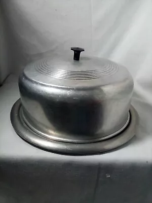 Vintage West Bend Aluminum Cake Saver Set Plate W/ Cover Black Faceted Knob • $19.95