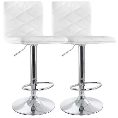 Elama 2 Piece Adjustable Diamond Tufted Faux Leather Bar Stool In White With Chr • $187.47