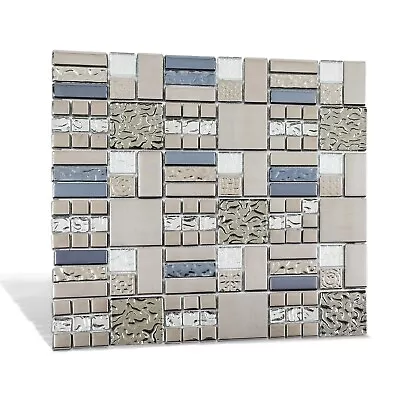 Glass Mosaic Tile Grey And Silver 12 X 12 Inch For Kitchen Backsplash Bathroo... • $111.09