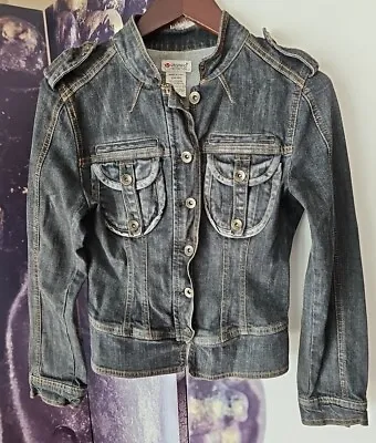 VITAMINA Denim Jean Jacket Dark Blue Wash Button Front W/ Flap Pockets Size M • $24