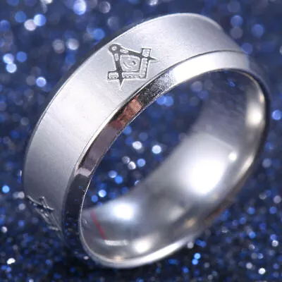 Masonic Mason Symbol Black Tungsten Carbide Beveled Ring Wedding Band Mens • $14.99