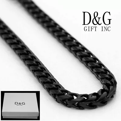 DG Men's 24  Stainless Steel 5mm Black Smooth Braided Franco Chain Necklace**Box • $21.99