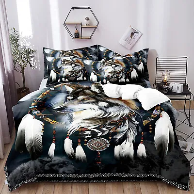 Wolf Dreamcatcher Quilt Doona Duvet Cover Set Queen King Size Bedding Animal • $43.93