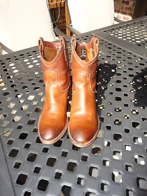 FRYE Women's Brown Leather Ankle Shorty Rounded Toe Western Boots Size 6.5B • $48