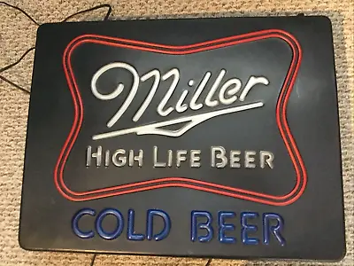 Vtg 1983 Miller High Life Cold Beer Lighted Bar Sign Made In USA Works See Desc • $65