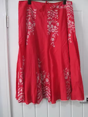 MARKS And SPENCER M&S Skirt Size 20 Red With White Embroidery Floral Pattern • £9.99