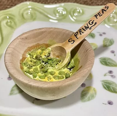 Primitive Farmhouse Miniature WOODEN Bowl & Spoon  Of Spring Peas Fake Food Mini • $24.95