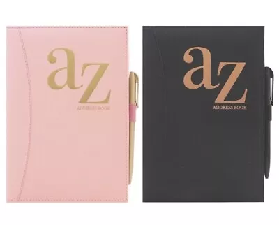 A5 Address Book A To Z Index Padded Cover Home Office Telephone Email With Pen • £5.45