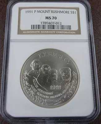 1991-P Mount Rushmore Unc Silver Dollar NGC MS 70 US Mint Commemorative $1 • $74.99