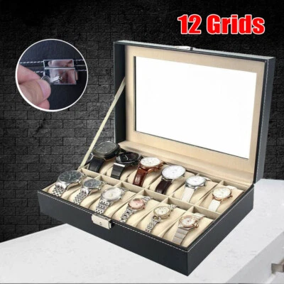 £13.49 • Buy Mens 12Grids Watch Display Storage Box Jewelry Glass Case Organizer Holder