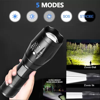 Lot Super-Bright 90000LM LED Tactical Flashlight 5 Modes Zoomable Torch Lamp • £12.22