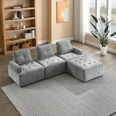 Modern L Shape Modular Sofa Chenille Upholstered Sectional Couch DIY Gray • $619.99