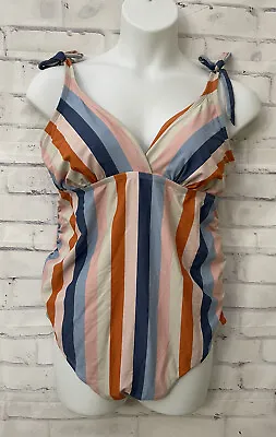 Isabel Maternity Swimsuit Striped Adjust Tie Shoulder One Piece Size XXL • $26.51