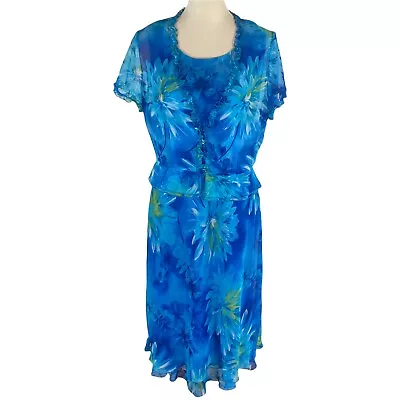 Studio I Womans 2pc Dress Size 10 Blue Floral Tropical Lightweight • $15.50