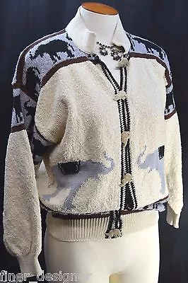 FELIZZI Cardigan Sweater Coat Knit Top Shrug Elephant Africa Safari SZ S VTG 80s • $49.95