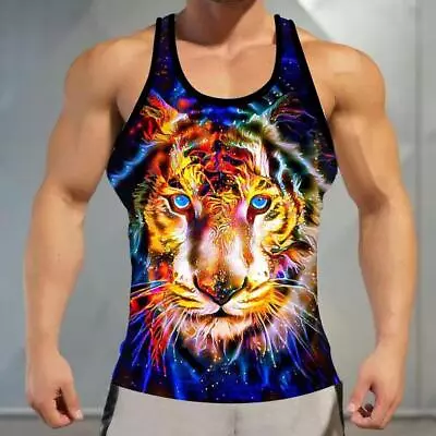 Tank Top Men's Sport Vest Colorful Tiger Head Muscle Sleeveless Athletic T Shirt • $18.98