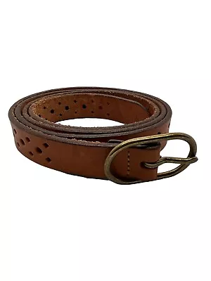 J Crew Brown 1” Wide 40” Long LEATHER Belt BRASS Buckle Perforated • $9.99