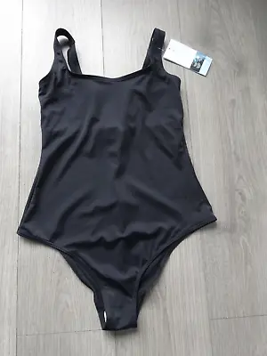 M&s Marks & Spencer Black Scoop Neck Sun Smart Swimming Costume Uk Size 12 • £15.99