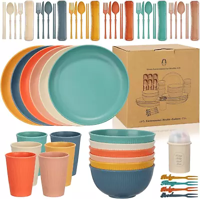 60 Pcs Camping Caravan Tableware Plates Bowls Cups Cutlery Set For 6 People • £31.99