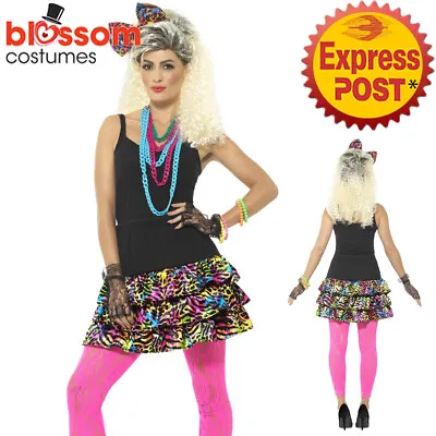 CA748 Ladies 80s Madonna Costume Skirt Headband Necklace Retro 1980s Outfit • $27.47