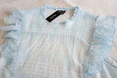 City Chic Womens Plus Size M / 18 Sky Blue White Check Blouse Shirred Top • $14.99