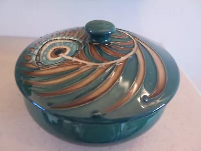 £90 • Buy *rare* Moorcroft Phoenix Peacock Feather Dish On Green Background 4.75 Inch Dia