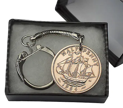 Coin Keyring - British Half Penny Key Ring Choice Of Year 1923-1967 Birthday • £4.99