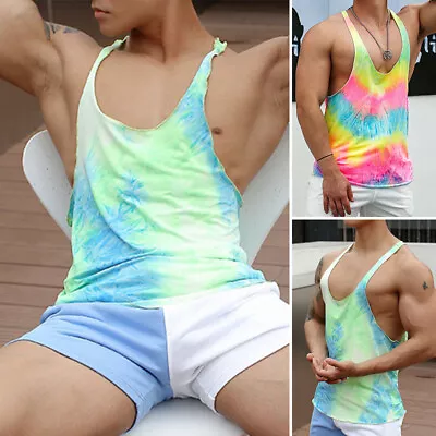 Summer Mens Sleeveless Tank Tops Vest Printed Casual Loose Tee Shirt Blouse Plus • £7.59