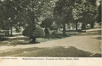 Fountain & Drive Maple Grove Cemetery Mason Michigan MI C1905 Postcard • $11.95