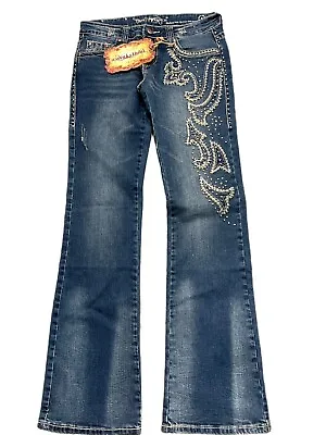 Trinity Ranch Montana West NWT Boot Cut Denim Blue Jeans Distressed Juniors SZ 5 • $80