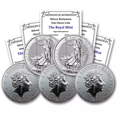 2023 Lot Of (5) 1 Oz British Silver Britannia Coins By The Royal Mint Brilliant  • $276.99