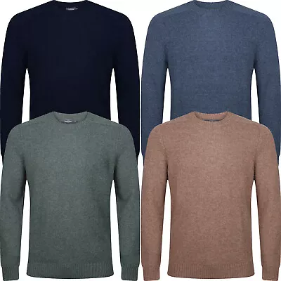 New Mens Wool Blend Crew Neck Jumper Warm Pullover Knitted Plain Sweater Top • £12.99