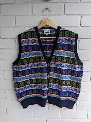 Brora Wool Folk Fair Isle Knit Waistcoat Jumper UK Size 16 Sleeveless Vest • £90