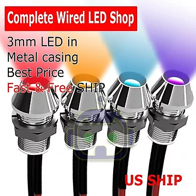 2~10 PCS 3mm Wired LED Diode Metal Case Panel Indicator Warning Light 12V Lamp • $2.95